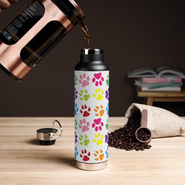 Colourful Paws, Dog Paws, Cat Paws Water Bottle (Coffee)