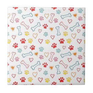 Colourful Paws, Hearts & Bones Doodle  Ceramic Tile