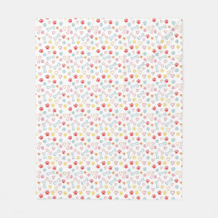 Colourful Paws, Hearts & Bones Doodle  Fleece Blanket