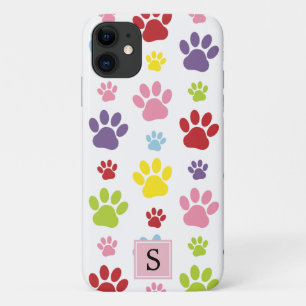Colourful Paws, Paw Pattern, Dog Paws, Monogram iPhone 11 Case