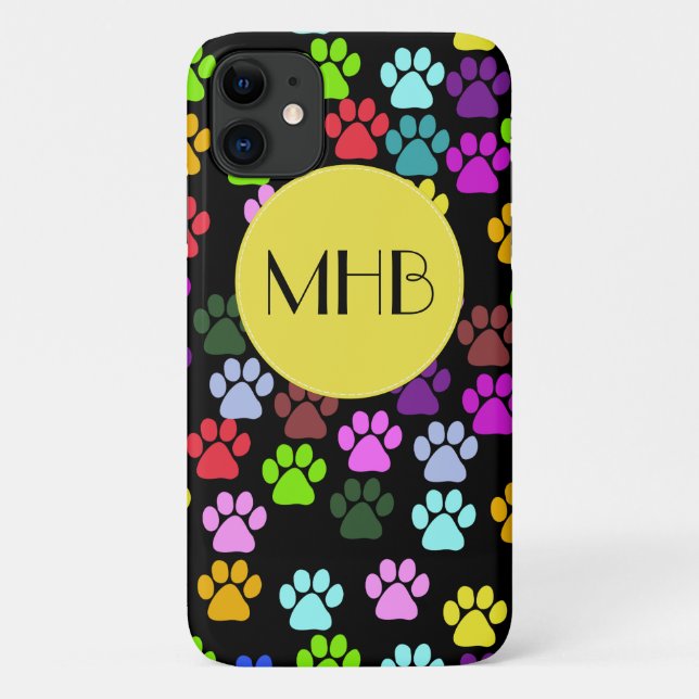 Colourful Paws, Paw Pattern, Dog Paws, Monogram Case-Mate iPhone Case (Back)