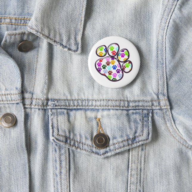 Colourful Paws, Paw Pattern, Dog Paws, Paw Prints 6 Cm Round Badge (In Situ)