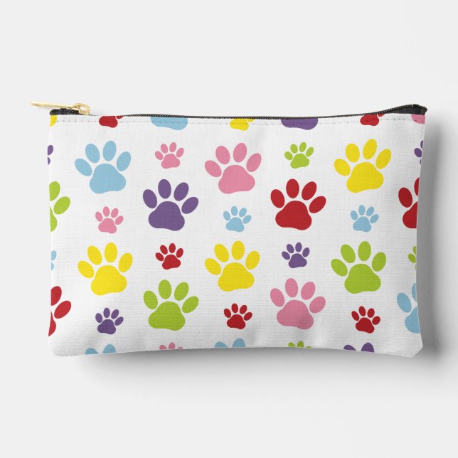 Colourful Paws, Paw Pattern, Dog Paws, Paw Prints Accessory Pouch (Front)