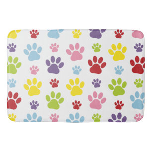 Colourful Paws, Paw Pattern, Dog Paws, Paw Prints Bath Mat