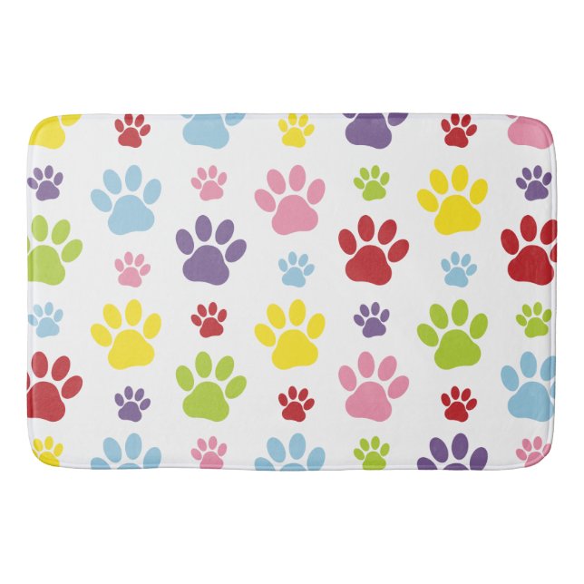 Colourful Paws, Paw Pattern, Dog Paws, Paw Prints Bath Mat (Front)