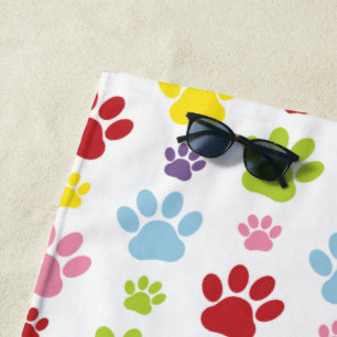 Colourful Paws, Paw Pattern, Dog Paws, Paw Prints Beach Towel