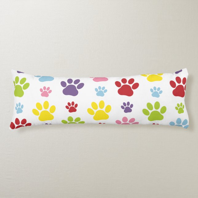 Colourful Paws, Paw Pattern, Dog Paws, Paw Prints Body Cushion (Front)