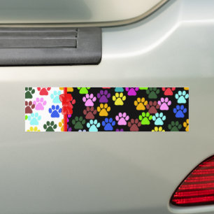 Colourful Paws, Paw Pattern, Dog Paws, Paw Prints Bumper Sticker