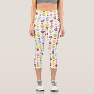 Colourful Paws, Paw Pattern, Dog Paws, Paw Prints Capri Leggings
