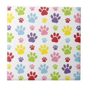 Colourful Paws, Paw Pattern, Dog Paws, Paw Prints Ceramic Tile