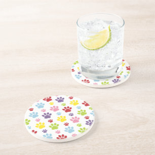 Colourful Paws, Paw Pattern, Dog Paws, Paw Prints Coaster