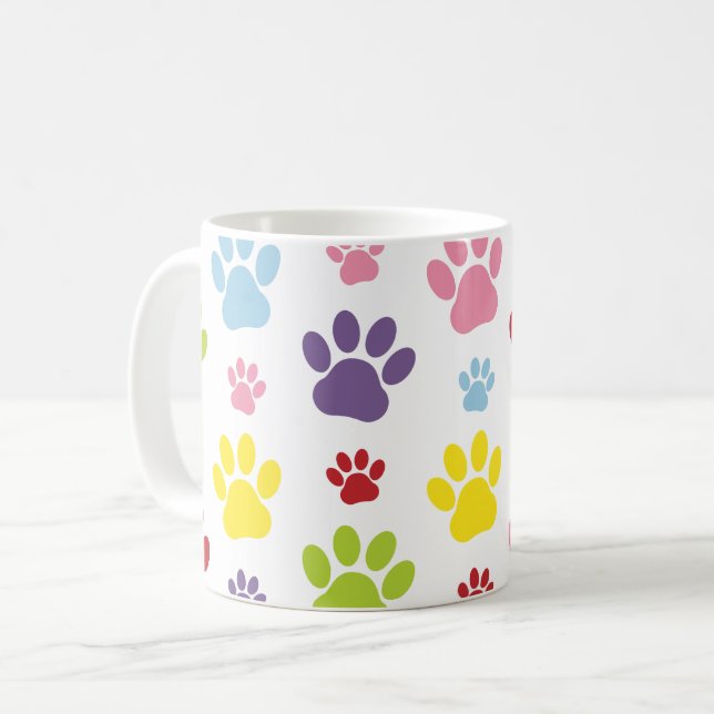 Colourful Paws, Paw Pattern, Dog Paws, Paw Prints Coffee Mug (Front Left)