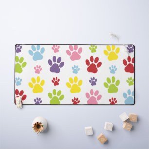 Colourful Paws, Paw Pattern, Dog Paws, Paw Prints Desk Mat