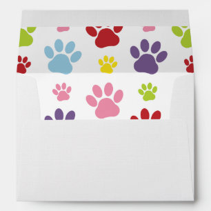 Colourful Paws, Paw Pattern, Dog Paws, Paw Prints Envelope