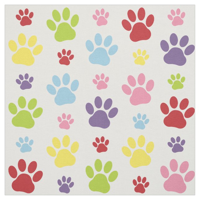 Colourful Paws, Paw Pattern, Dog Paws, Paw Prints Fabric (Swatch)