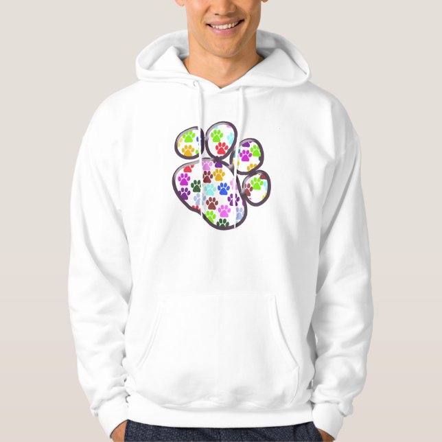 Colourful Paws, Paw Pattern, Dog Paws, Paw Prints Hoodie (Front)