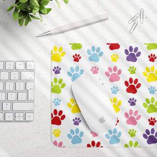 Colourful Paws, Paw Pattern, Dog Paws, Paw Prints Mouse Pad