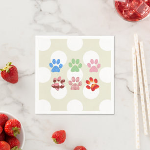 Colourful Paws, Paw Pattern, Dog Paws, Paw Prints Napkin