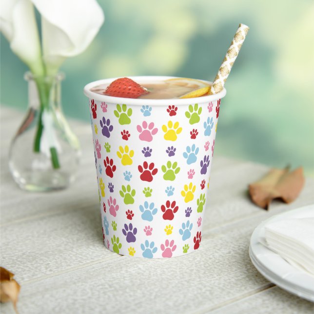 Colourful Paws, Paw Pattern, Dog Paws, Paw Prints Paper Cups (Insitu)