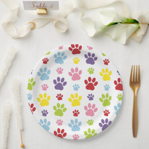 Colourful Paws, Paw Pattern, Dog Paws, Paw Prints Paper Plate
