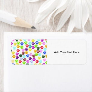 Colourful Paws, Paw Pattern, Dog Paws, Paw Prints Return Address Label