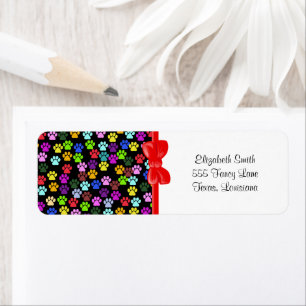 Colourful Paws, Paw Pattern, Dog Paws, Paw Prints Return Address Label