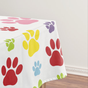 Colourful Paws, Paw Pattern, Dog Paws, Paw Prints Tablecloth