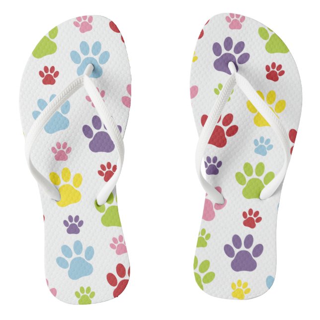 Colourful Paws, Paw Pattern, Dog Paws, Paw Prints Thongs (Footbed)