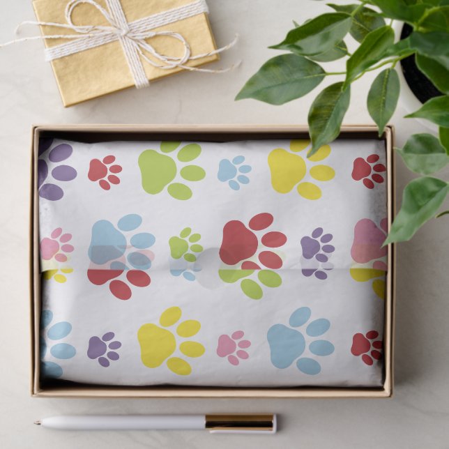 Colourful Paws, Paw Pattern, Dog Paws, Paw Prints Tissue Paper (Gift)