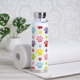 Colourful Paws, Paw Pattern, Dog Paws, Paw Prints Water Bottle