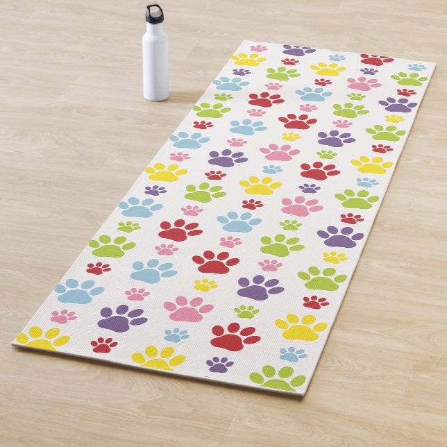 Colourful Paws, Paw Pattern, Dog Paws, Paw Prints Yoga Mat (In Situ)