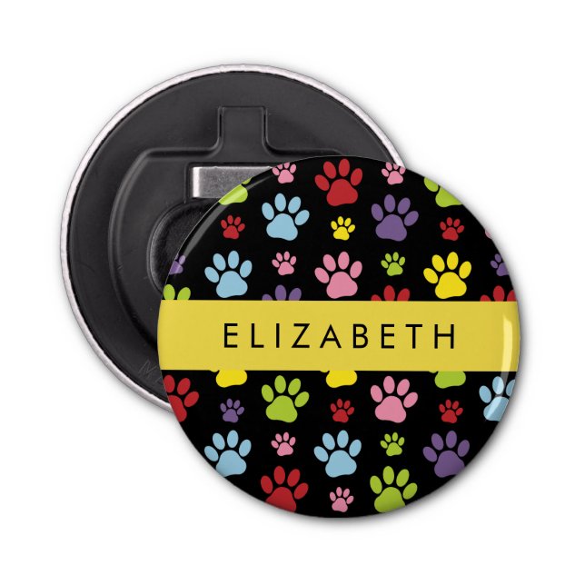 Colourful Paws, Paw Pattern, Dog Paws, Your Name Bottle Opener (Front)
