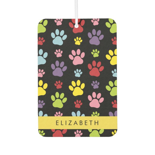 Colourful Paws, Paw Pattern, Dog Paws, Your Name Car Air Freshener (Front)
