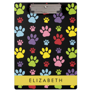 Colourful Paws, Paw Pattern, Dog Paws, Your Name Clipboard