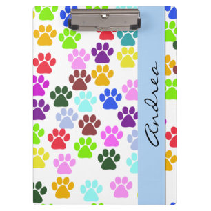 Colourful Paws, Paw Pattern, Dog Paws, Your Name Clipboard