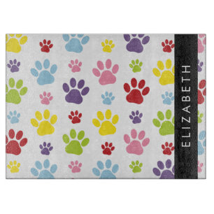 Colourful Paws, Paw Pattern, Dog Paws, Your Name Cutting Board