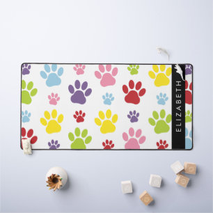 Colourful Paws, Paw Pattern, Dog Paws, Your Name Desk Mat