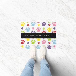 Colourful Paws, Paw Pattern, Dog Paws, Your Name Doormat