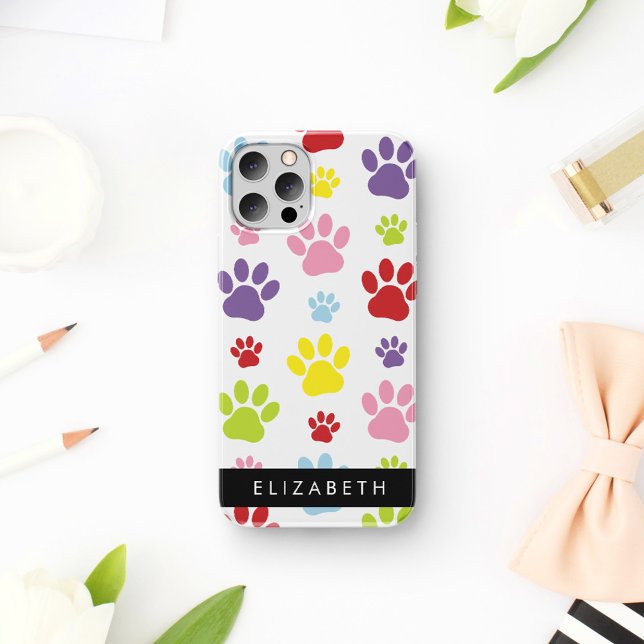Colourful Paws, Paw Pattern, Dog Paws, Your Name iPhone 16 Case (Creator Uploaded)