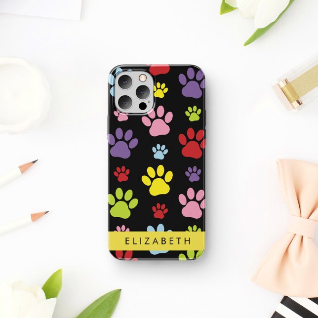 Colourful Paws, Paw Pattern, Dog Paws, Your Name iPhone 16 Case (Creator Uploaded)