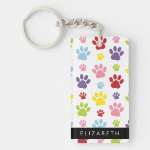 Colourful Paws, Paw Pattern, Dog Paws, Your Name Key Ring