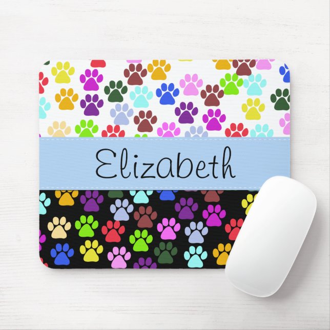 Colourful Paws, Paw Pattern, Dog Paws, Your Name Mouse Pad (With Mouse)