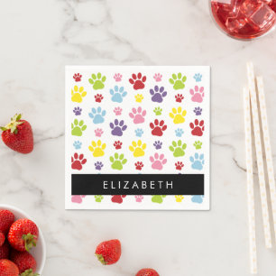 Colourful Paws, Paw Pattern, Dog Paws, Your Name Napkin