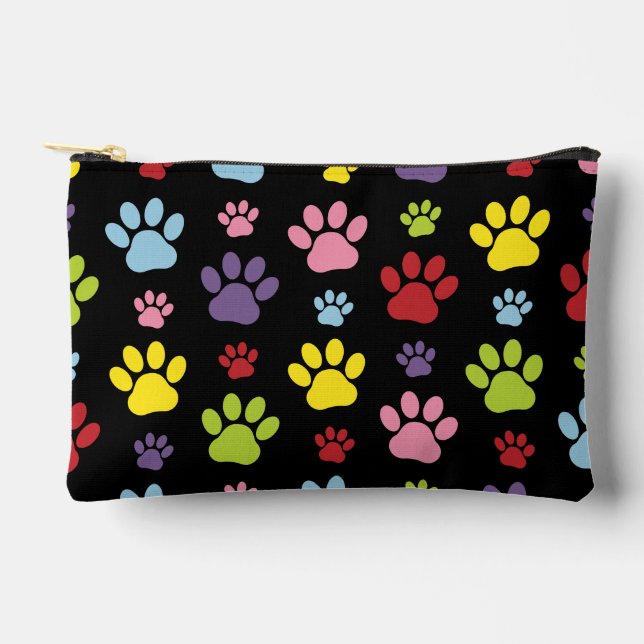 Colourful Paws, Paw Pattern, Paw Prints, Dog Paws Accessory Pouch (Front)