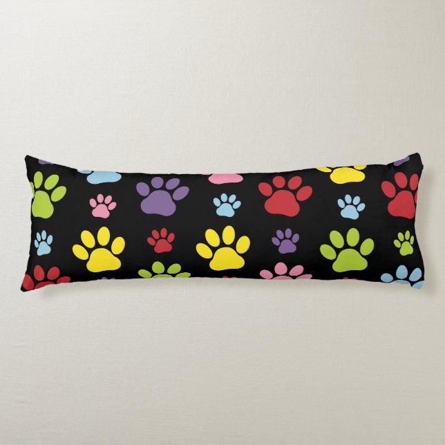 Colourful Paws, Paw Pattern, Paw Prints, Dog Paws Body Cushion (Front)
