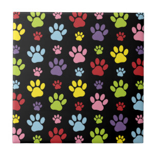 Colourful Paws, Paw Pattern, Paw Prints, Dog Paws Ceramic Tile