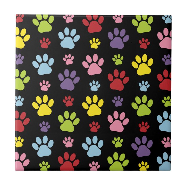 Colourful Paws, Paw Pattern, Paw Prints, Dog Paws Ceramic Tile (Front)