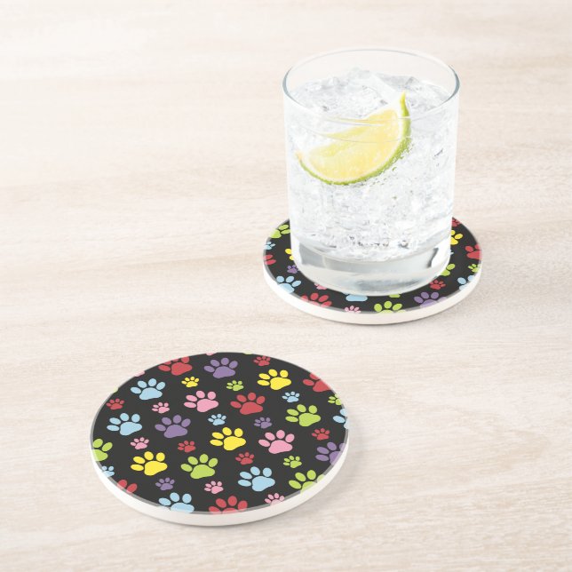 Colourful Paws, Paw Pattern, Paw Prints, Dog Paws Coaster (Side)