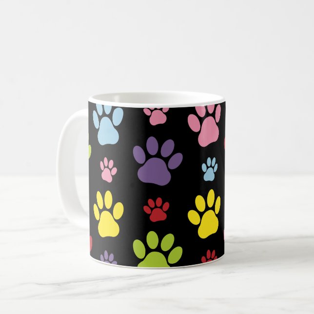 Colourful Paws, Paw Pattern, Paw Prints, Dog Paws Coffee Mug (Front Left)