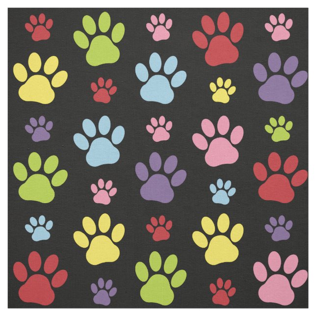 Colourful Paws, Paw Pattern, Paw Prints, Dog Paws Fabric (Swatch)